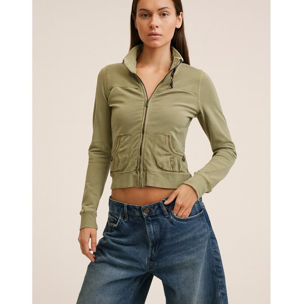 DEX Y2K Jacket Sweatshirt Full Zip Distressed size M Green Utility